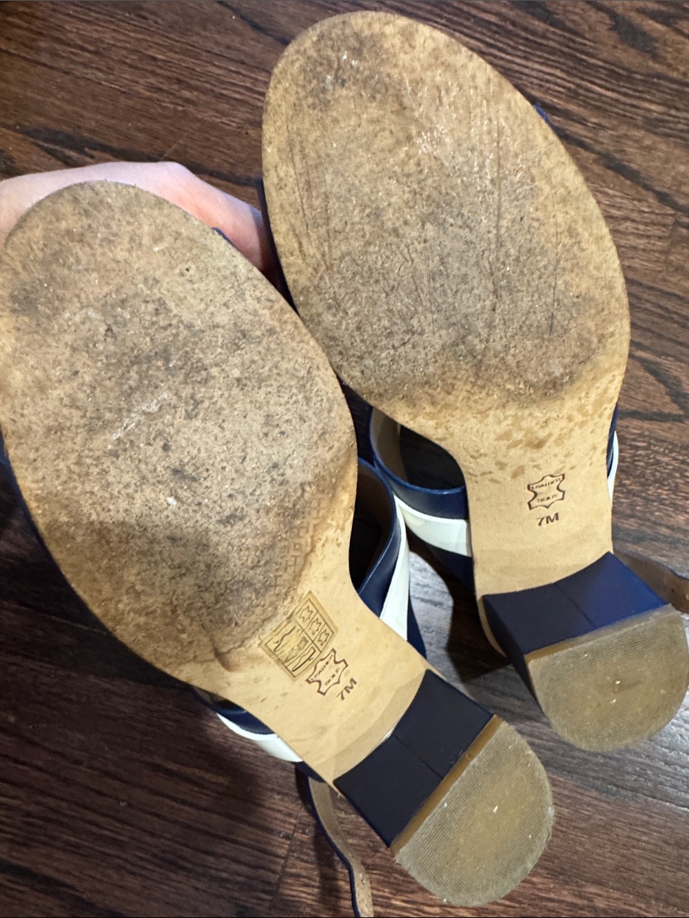 Tory Burch Navy, White & Multicolor Floral Leather Sandals - Picture 5 of 6